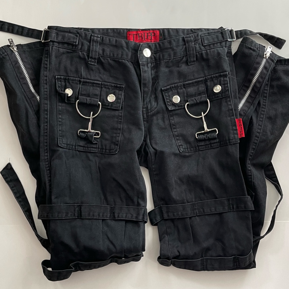 💀TRIPP💀 Black Bondage Strap D-Ring Pants, with Zippers, Buckles, Goth, Metal